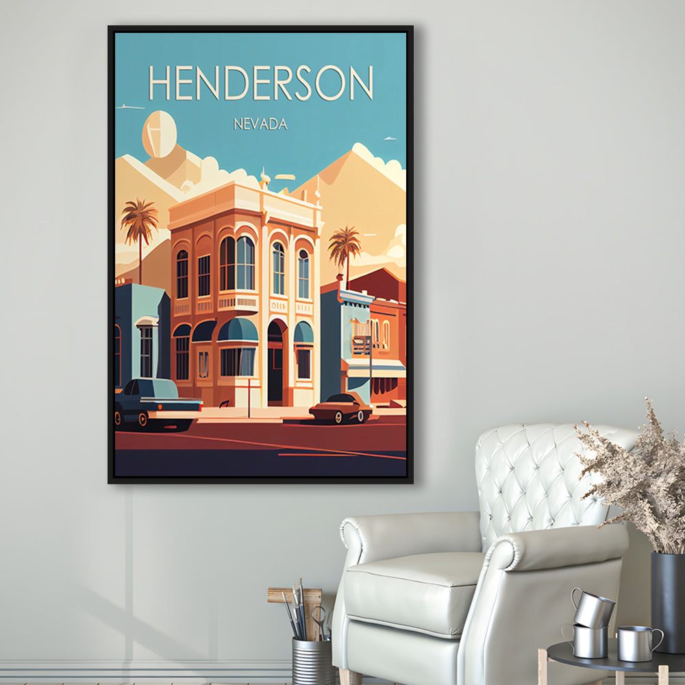 Henderson Nevada Retro Art Print, Henderson City Wall Art, Floating Framed Canvas Print, Framed Picture, Painting Canvas