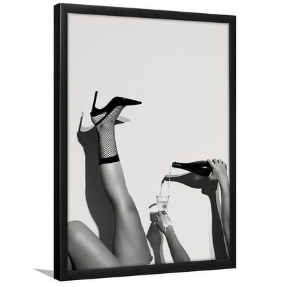 High Heel Woman Pouring Wine Print, Black and White, Cocktail Wall Art, Bar & Pub Decor, Framed Art Print Wall Decor