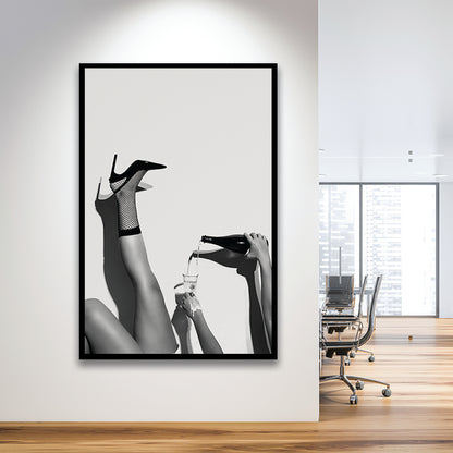 High Heel Woman Pouring Wine Print, Black and White, Cocktail Wall Art, Bar & Pub Decor, Framed Art Print Wall Decor