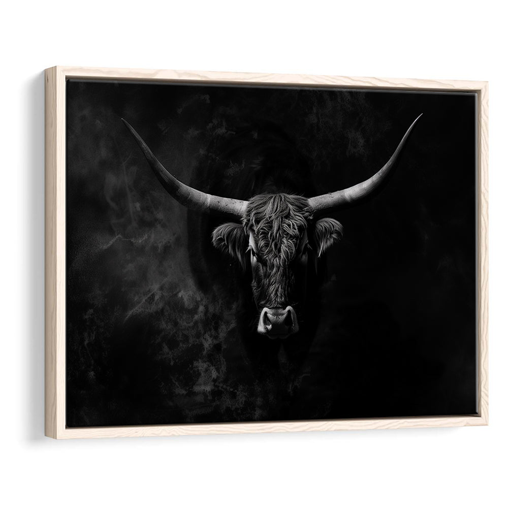 Highland Cow Long Horn Black And White V11, Framed Canvas Painting, Framed Canvas Prints Wall Art Decor