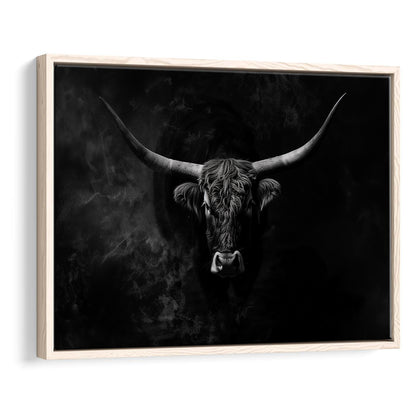 Highland Cow Long Horn Black And White V11, Framed Canvas Painting, Framed Canvas Prints Wall Art Decor