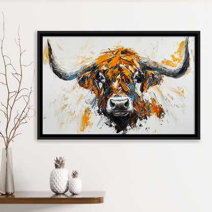 Highland Cow Longhorn Portrait Oil Painting V3, Framed Canvas Painting, Framed Canvas Prints Wall Art Decor