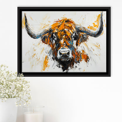 Highland Cow Longhorn Portrait Oil Painting V3, Framed Canvas Painting, Framed Canvas Prints Wall Art Decor
