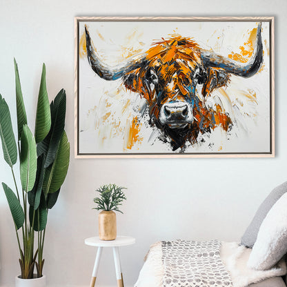 Highland Cow Longhorn Portrait Oil Painting V3, Framed Canvas Painting, Framed Canvas Prints Wall Art Decor