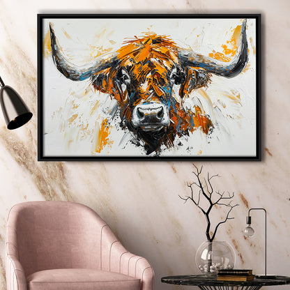 Highland Cow Longhorn Portrait Oil Painting V3, Framed Canvas Painting, Framed Canvas Prints Wall Art Decor