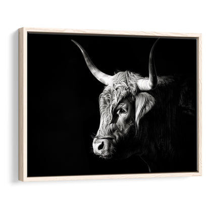 Highland Cow With Longhorn Portrait Left, Framed Canvas Painting, Framed Canvas Prints Wall Art Decor