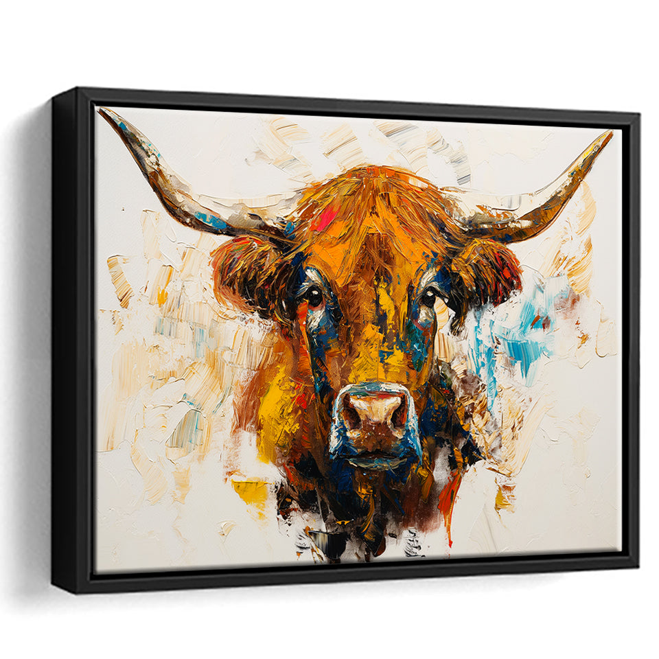 Highland Cow Oil Painting Portrait V2, Framed Canvas Painting, Framed Canvas Prints Wall Art Decor