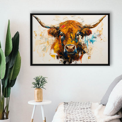 Highland Cow Oil Painting Portrait V2, Framed Canvas Painting, Framed Canvas Prints Wall Art Decor