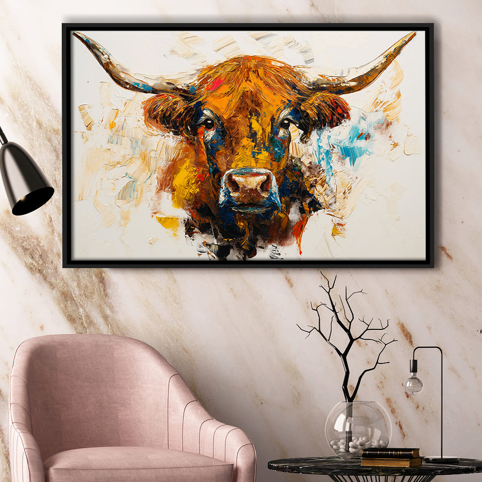 Highland Cow Oil Painting Portrait V2, Framed Canvas Painting, Framed Canvas Prints Wall Art Decor
