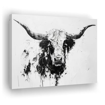 Highland Longhorn Cow Portrait Knife Painting, Canvas Art Decor Print, Painting Art, Canvas Print Wall Art Home Decor