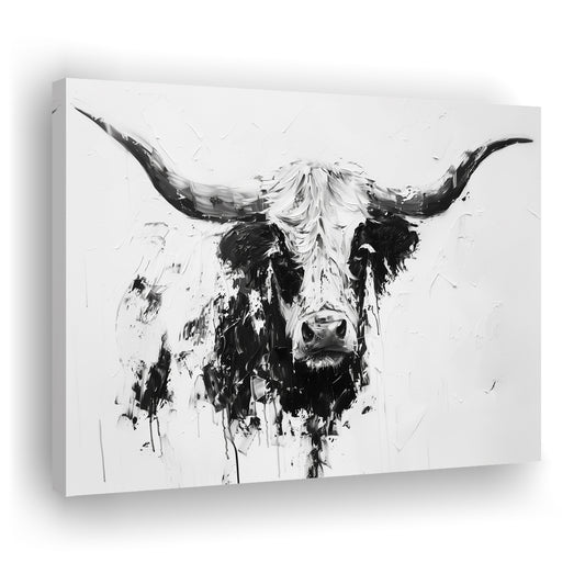 Highland Longhorn Cow Portrait Knife Painting, Canvas Art Decor Print, Painting Art, Canvas Print Wall Art Home Decor