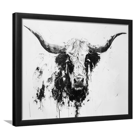 Highland Longhorn Cow Portrait Knife Painting, Framed  Print, Painting Art, Framed Art Print Wall Decor, Framed Picture