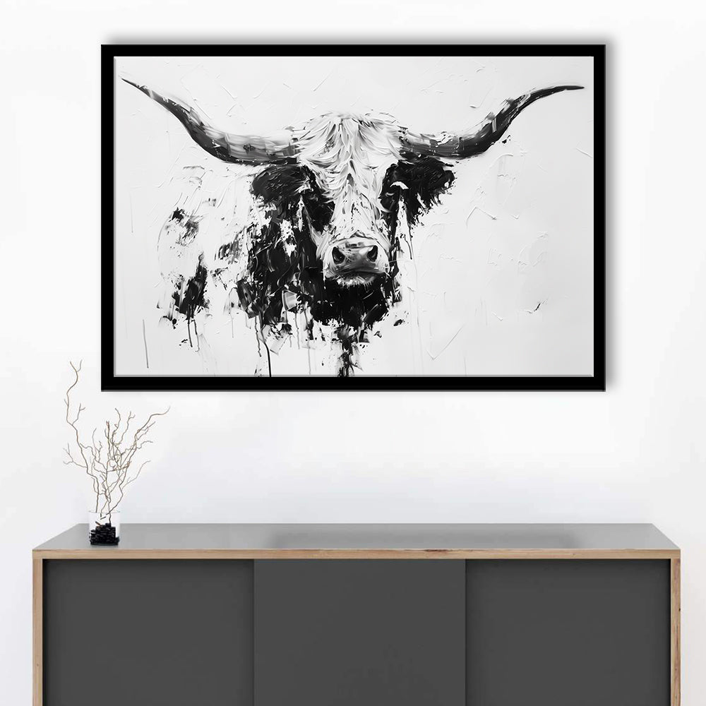 Highland Longhorn Cow Portrait Knife Painting, Framed  Print, Painting Art, Framed Art Print Wall Decor, Framed Picture