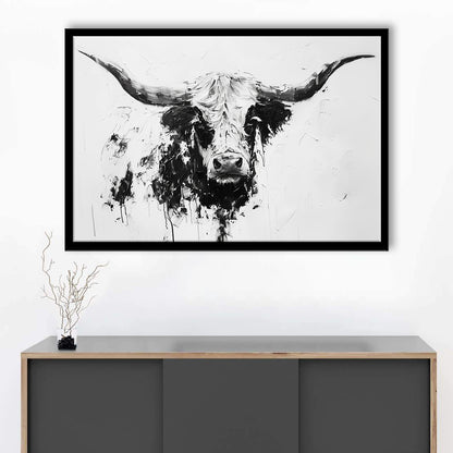 Highland Longhorn Cow Portrait Knife Painting, Framed  Print, Painting Art, Framed Art Print Wall Decor, Framed Picture