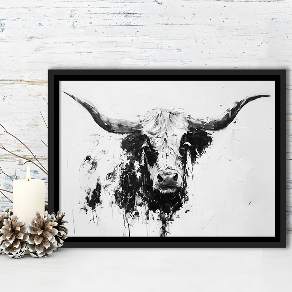 Highland Longhorn Cow Portrait Knife Painting, Framed Canvas Print, Painting Art, Floating Framed Canvas Print 