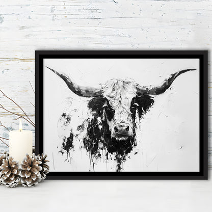 Highland Longhorn Cow Portrait Knife Painting, Framed Canvas Print, Painting Art, Floating Framed Canvas Print 