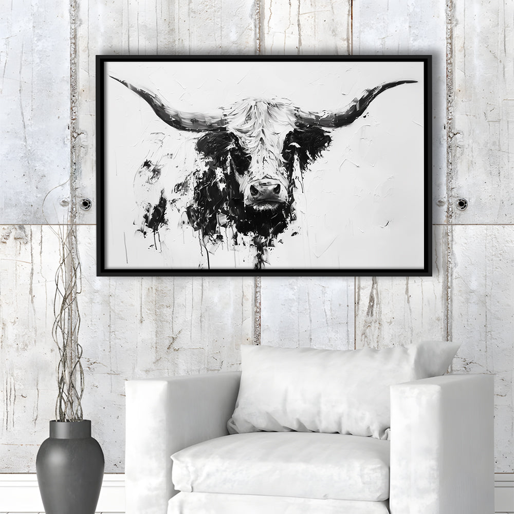 Highland Longhorn Cow Portrait Knife Painting, Framed Canvas Print, Painting Art, Floating Framed Canvas Print 