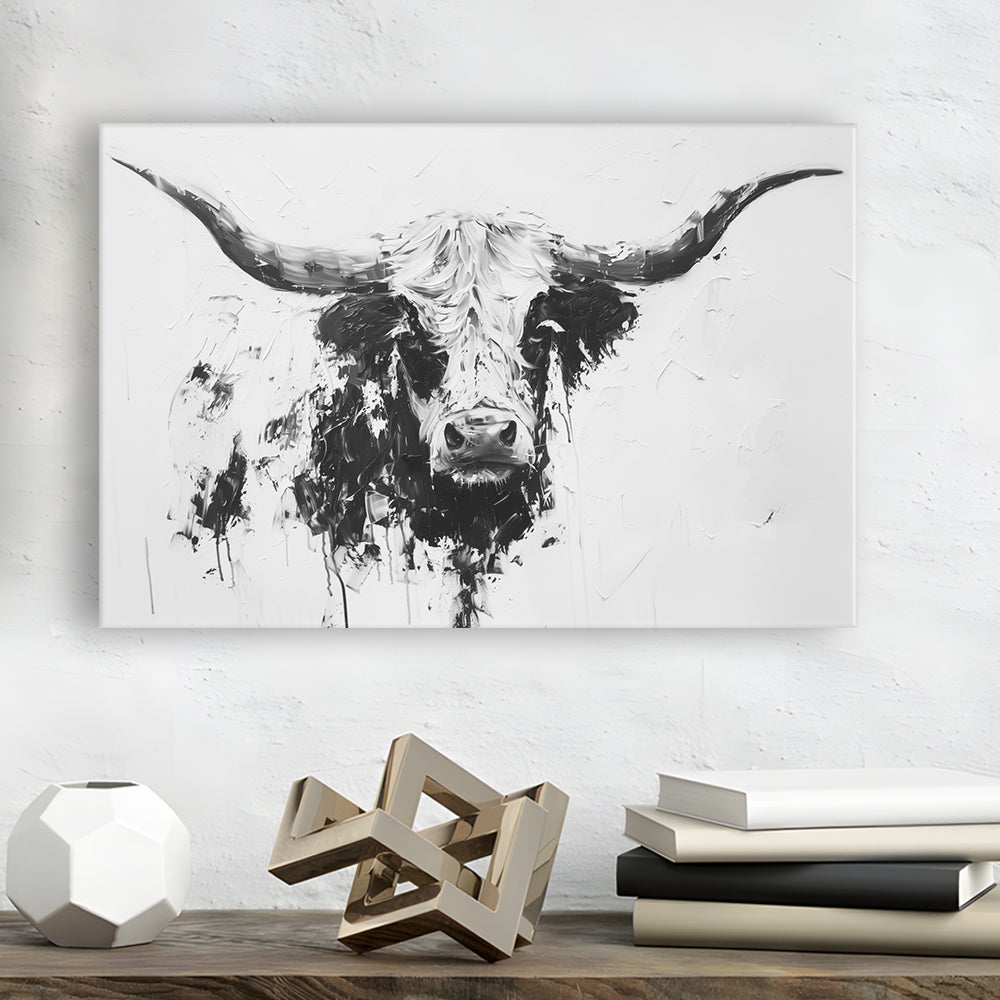 Highland Longhorn Cow Portrait Knife Painting, Canvas Art Decor Print, Painting Art, Canvas Print Wall Art Home Decor