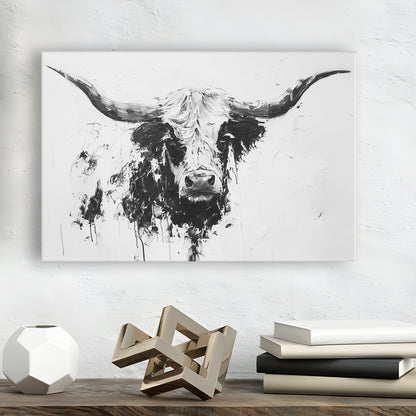 Highland Longhorn Cow Portrait Knife Painting, Canvas Art Decor Print, Painting Art, Canvas Print Wall Art Home Decor