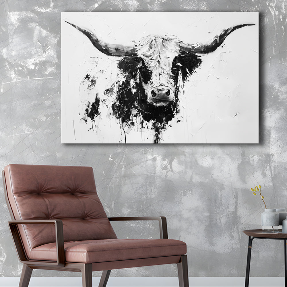 Highland Longhorn Cow Portrait Knife Painting, Canvas Art Decor Print, Painting Art, Canvas Print Wall Art Home Decor