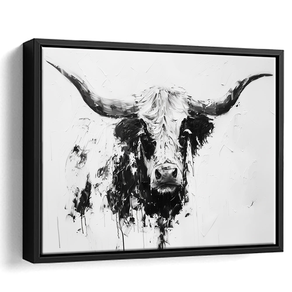 Highland Longhorn Cow Portrait Knife Painting, Framed Canvas Print, Painting Art, Floating Framed Canvas Print 