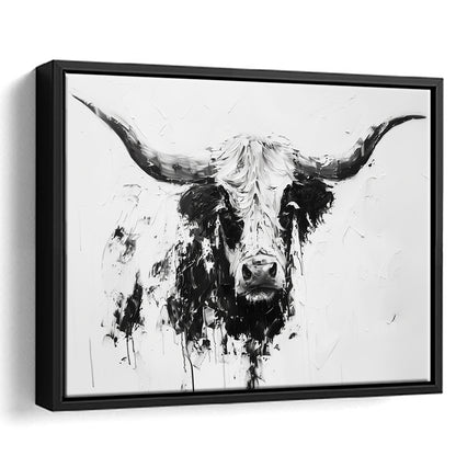 Highland Longhorn Cow Portrait Knife Painting, Framed Canvas Print, Painting Art, Floating Framed Canvas Print 