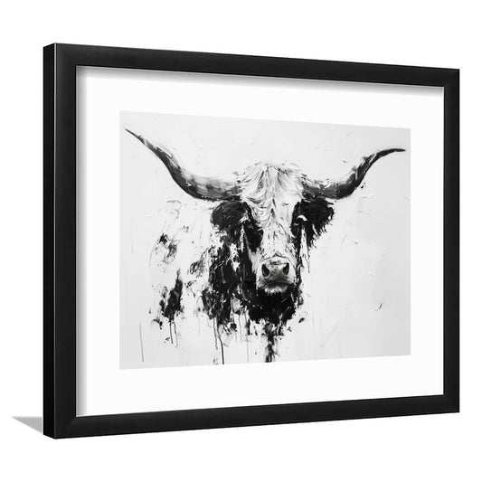 Highland Longhorn Cow Portrait Knife Painting, Framed  Print, Painting Art, Framed Art Print White Border Wall Decor