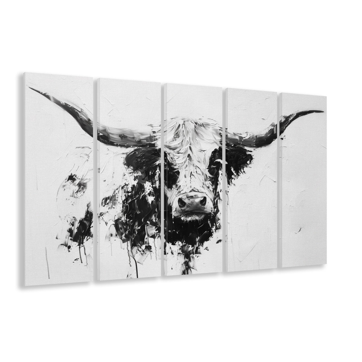 Highland Longhorn Cow Portrait Knife Painting, Canvas Art Print, Painting Art, Multi Panels Canvas Print Wall Art