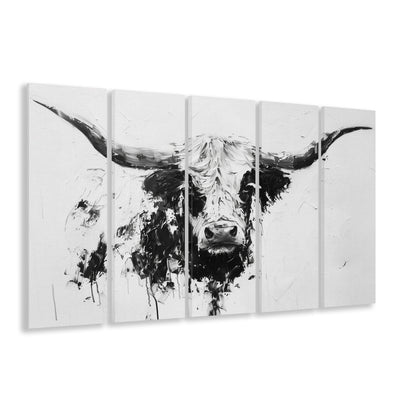 Highland Longhorn Cow Portrait Knife Painting, Canvas Art Print, Painting Art, Multi Panels Canvas Print Wall Art