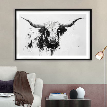 Highland Longhorn Cow Portrait Knife Painting, Framed  Print, Painting Art, Framed Art Print White Border Wall Decor