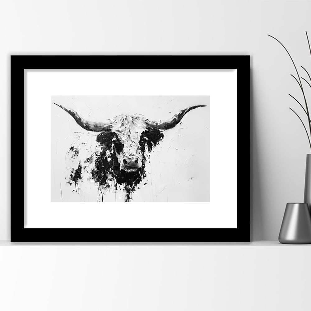 Highland Longhorn Cow Portrait Knife Painting, Framed  Print, Painting Art, Framed Art Print White Border Wall Decor