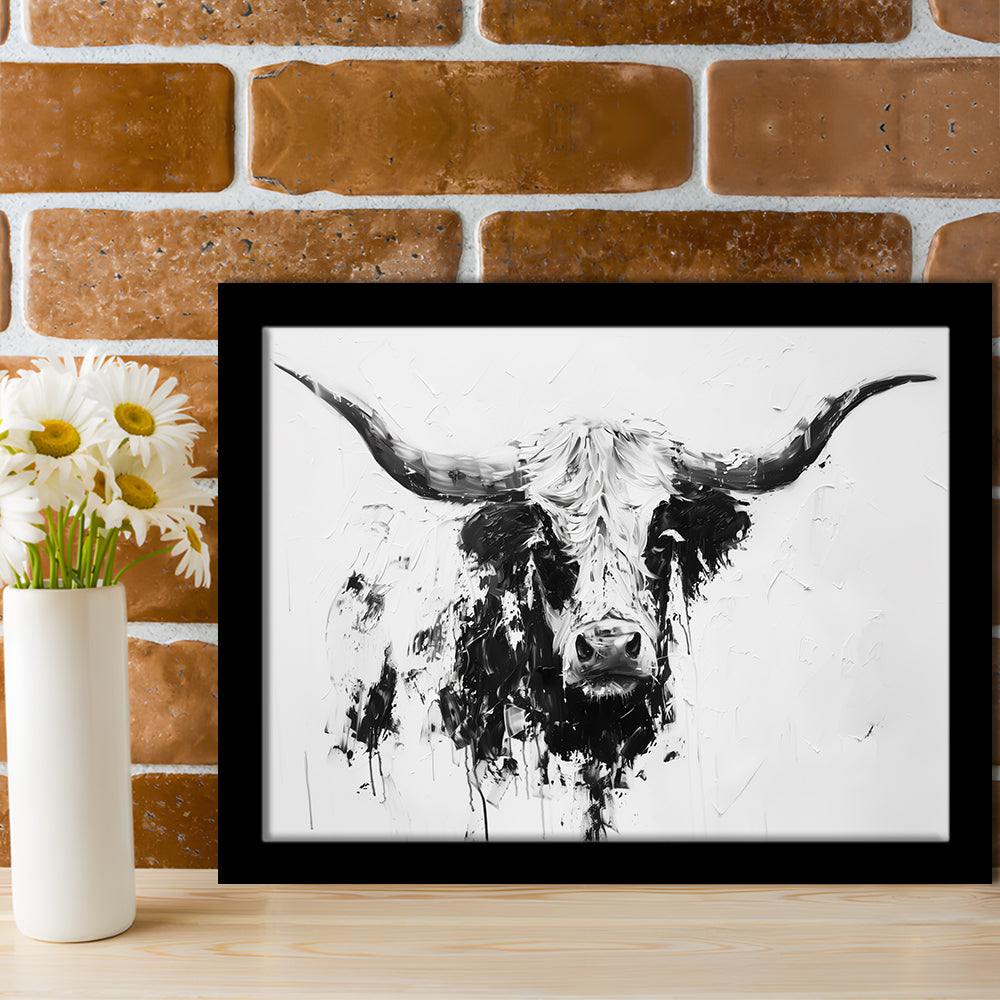 Highland Longhorn Cow Portrait Knife Painting, Framed  Print, Painting Art, Framed Art Print Wall Decor, Framed Picture