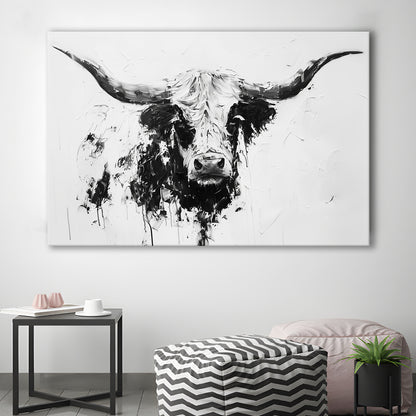 Highland Longhorn Cow Portrait Knife Painting, Canvas Art Decor Print, Painting Art, Canvas Print Wall Art Home Decor