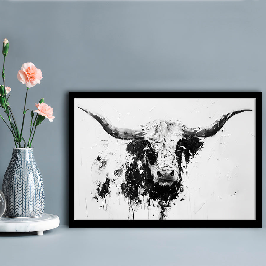 Highland Longhorn Cow Portrait Knife Painting, Framed  Print, Painting Art, Framed Art Print Wall Decor, Framed Picture