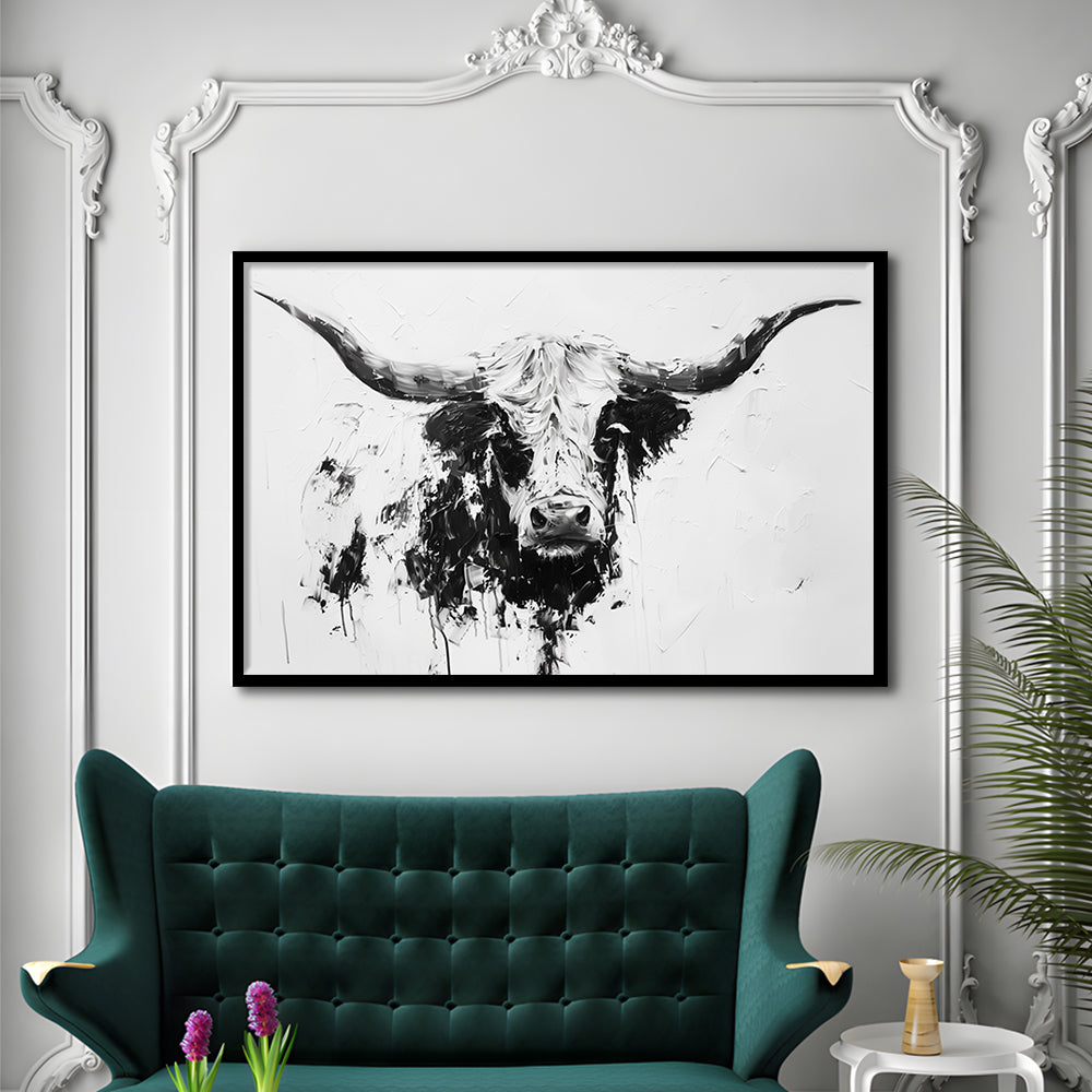 Highland Longhorn Cow Portrait Knife Painting, Framed  Print, Painting Art, Framed Art Print Wall Decor, Framed Picture