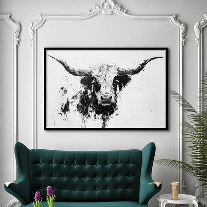 Highland Longhorn Cow Portrait Knife Painting, Framed  Print, Painting Art, Framed Art Print Wall Decor, Framed Picture