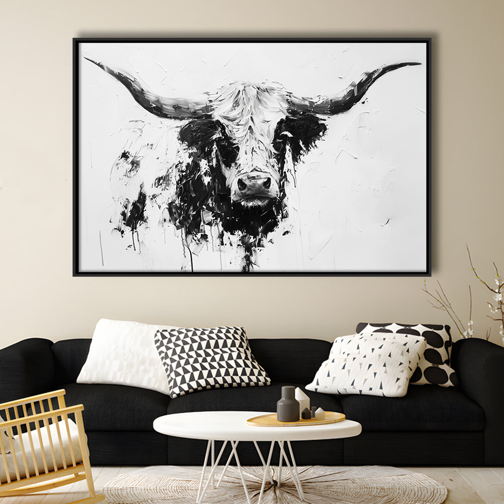 Highland Longhorn Cow Portrait Knife Painting, Framed Canvas Print, Painting Art, Floating Framed Canvas Print 