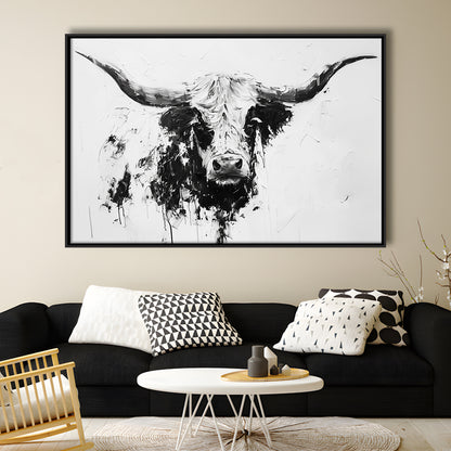 Highland Longhorn Cow Portrait Knife Painting, Framed Canvas Print, Painting Art, Floating Framed Canvas Print 