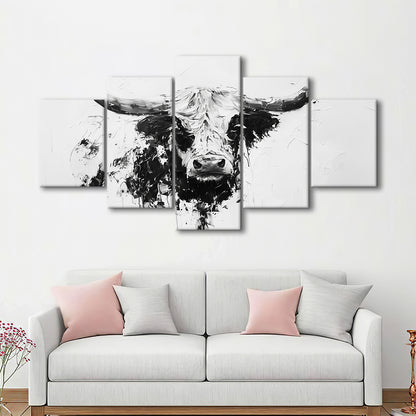 Highland Longhorn Cow Portrait Knife Painting, Canvas Art Decor Print, Painting Art, Mixed Panels Canvas Print Wall Art