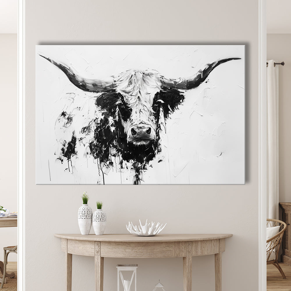 Highland Longhorn Cow Portrait Knife Painting, Canvas Art Decor Print, Painting Art, Canvas Print Wall Art Home Decor