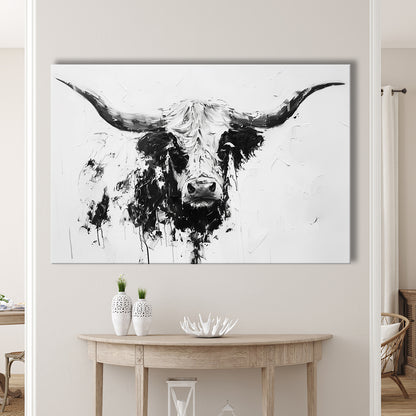 Highland Longhorn Cow Portrait Knife Painting, Canvas Art Decor Print, Painting Art, Canvas Print Wall Art Home Decor