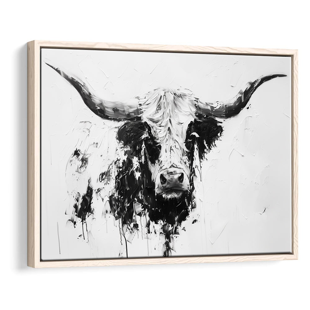 Highland Longhorn Cow Portrait Knife Painting, Framed Canvas Print, Painting Art, Floating Framed Canvas Print 