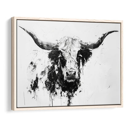 Highland Longhorn Cow Portrait Knife Painting, Framed Canvas Print, Painting Art, Floating Framed Canvas Print 