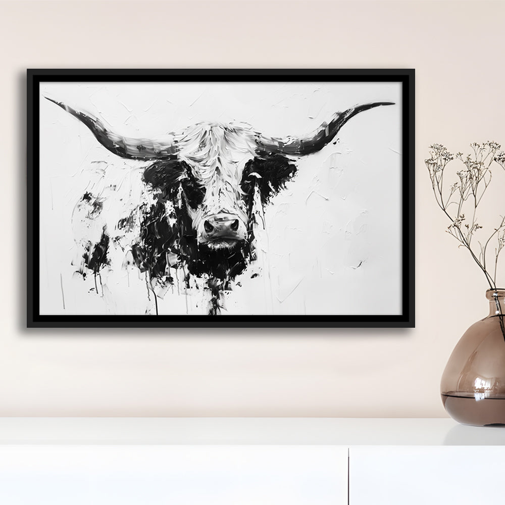 Highland Longhorn Cow Portrait Knife Painting, Framed Canvas Print, Painting Art, Floating Framed Canvas Print 