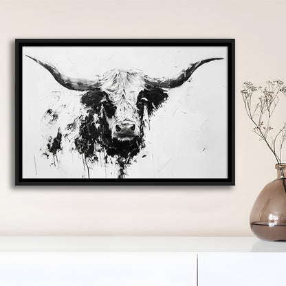 Highland Longhorn Cow Portrait Knife Painting, Framed Canvas Print, Painting Art, Floating Framed Canvas Print 