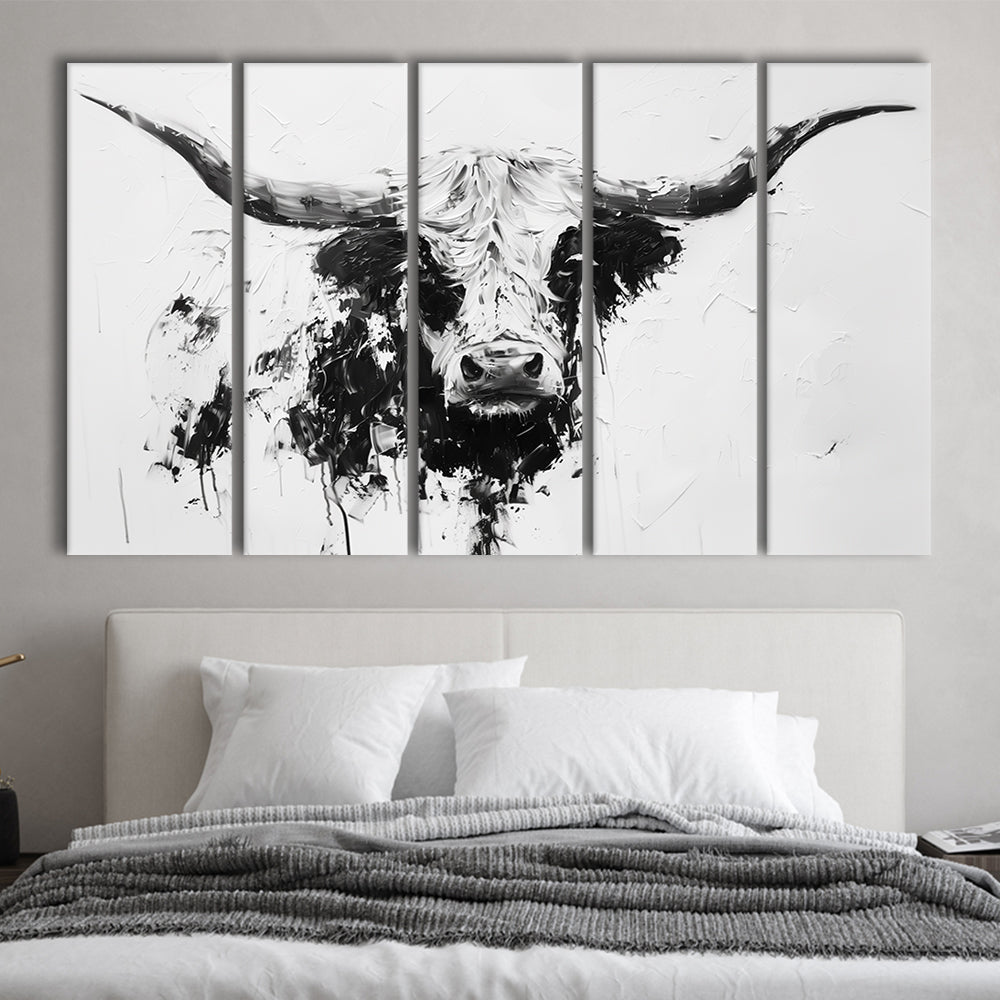 Highland Longhorn Cow Portrait Knife Painting, Canvas Art Print, Painting Art, Multi Panels Canvas Print Wall Art