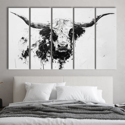 Highland Longhorn Cow Portrait Knife Painting, Canvas Art Print, Painting Art, Multi Panels Canvas Print Wall Art