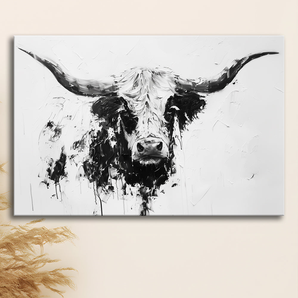 Highland Longhorn Cow Portrait Knife Painting, Canvas Art Decor Print, Painting Art, Canvas Print Wall Art Home Decor