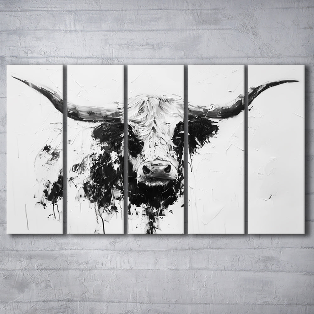 Highland Longhorn Cow Portrait Knife Painting, Canvas Art Print, Painting Art, Multi Panels Canvas Print Wall Art