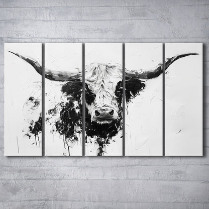 Highland Longhorn Cow Portrait Knife Painting, Canvas Art Print, Painting Art, Multi Panels Canvas Print Wall Art
